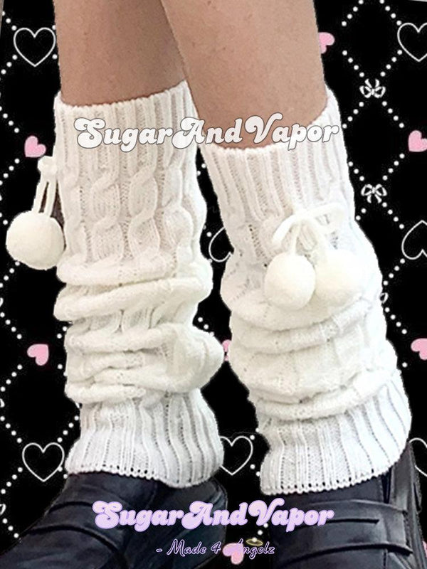 Babydoll Pom-pom Cable Knit Leg Warmers-SOCKS & TIGHTS-SugarAndVapor