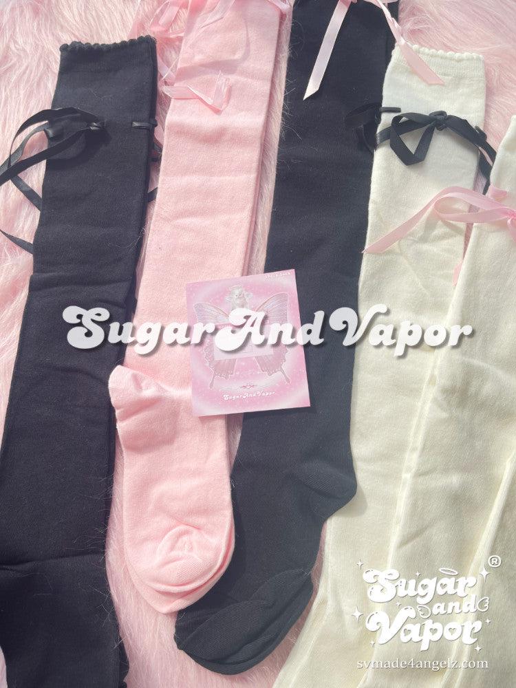 Balletcore Ribbon Thigh High Stockings-SOCKS & TIGHTS-SugarAndVapor