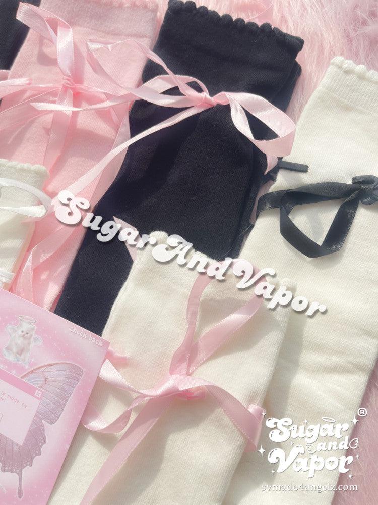 Balletcore Ribbon Thigh High Stockings-SOCKS & TIGHTS-SugarAndVapor