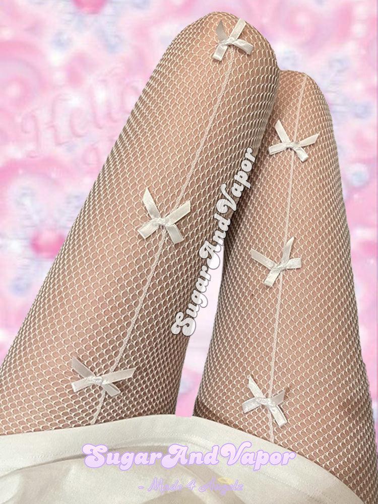 Bessie Seamed Bows Fishnet Tights-SOCKS & TIGHTS-SugarAndVapor