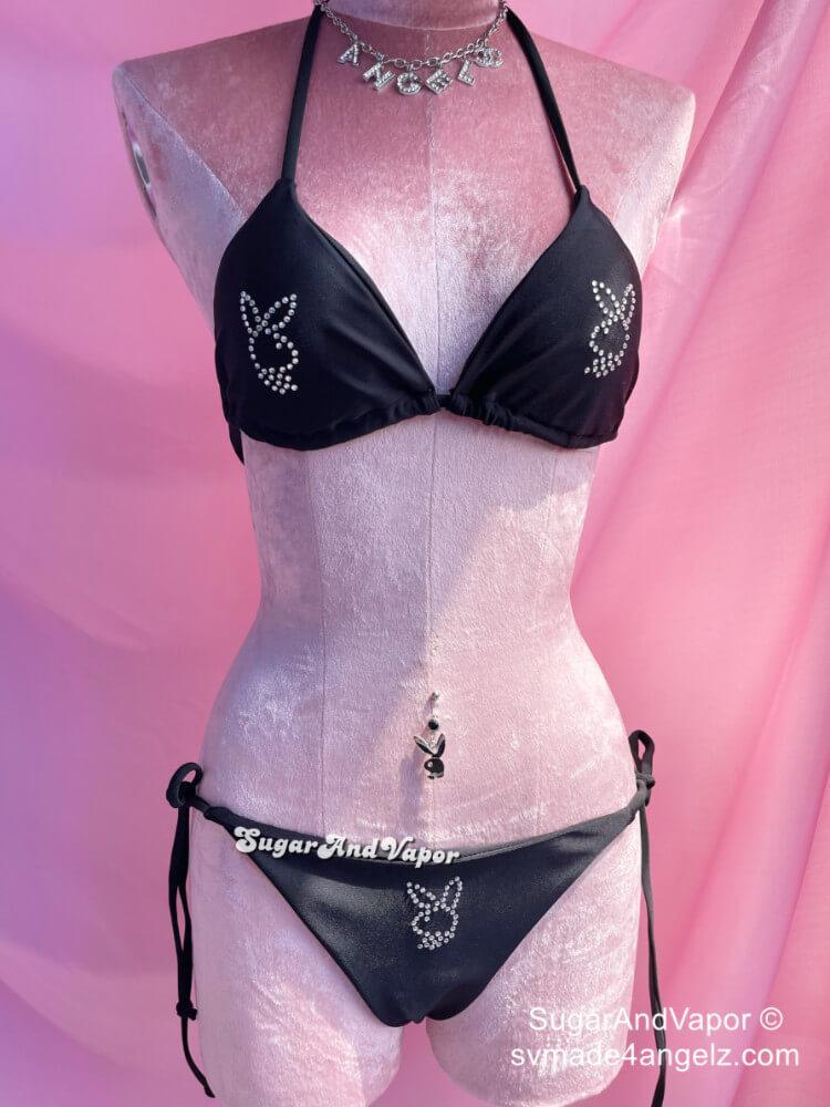 Custom Black Bling Y2K Bikini Set-Swimsuits-SugarAndVapor