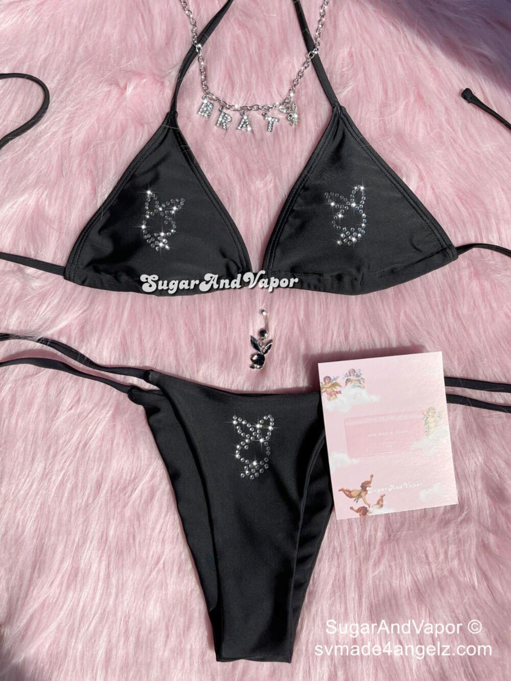 Custom Black Bling Y2K Bikini Set-Swimsuits-SugarAndVapor