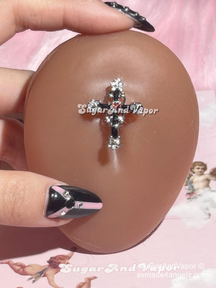 Black Cross Top Mount Belly Ring-Belly Ring-SugarAndVapor