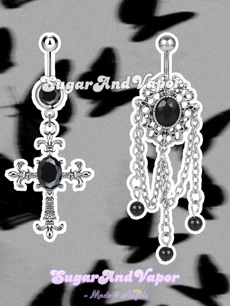 Black Crystals Goth Belly Ring-Belly Ring-SugarAndVapor