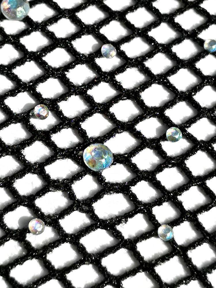Black Crystals Mini Nets Fishnet Tights-Tights & Stockings-SugarAndVapor