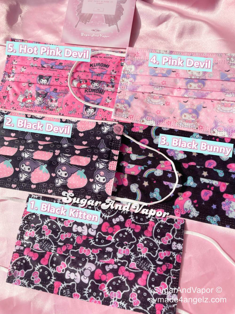 Black Pink Kitten Devil Fashion Masks Set-Masks-SugarAndVapor