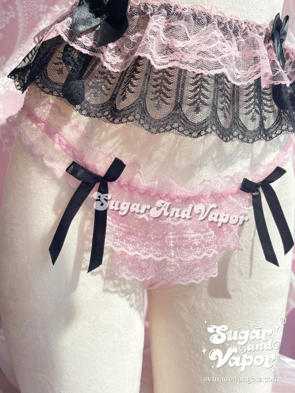 Black Pink Layered Lace Thong Panty-Lingeries-SugarAndVapor