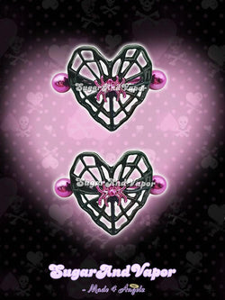 BlackPink Spider Heart Web Nipple Rings Set-Nipple Rings-SugarAndVapor