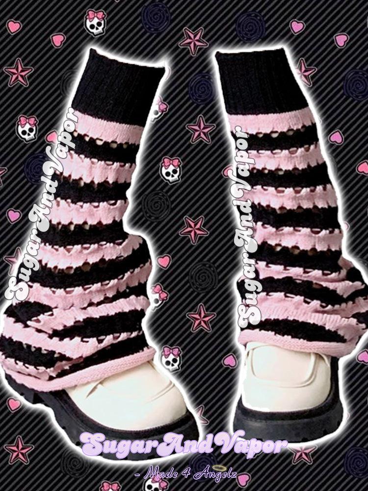 BlackPink Stripes Knitted Flared Leg Warmers-SOCKS & TIGHTS-SugarAndVapor