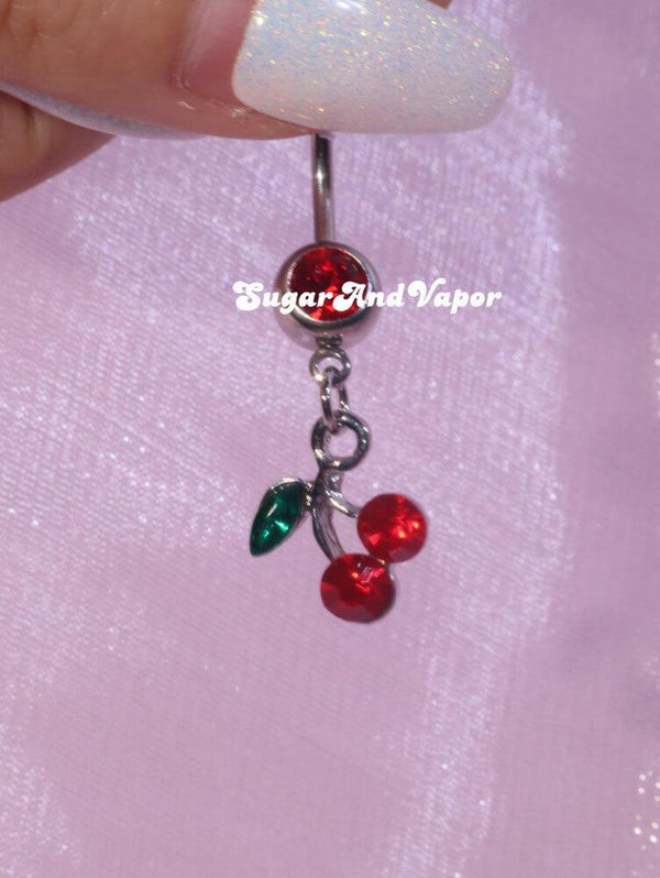 Cherry Rhinestone Clip on Belly Button Ring