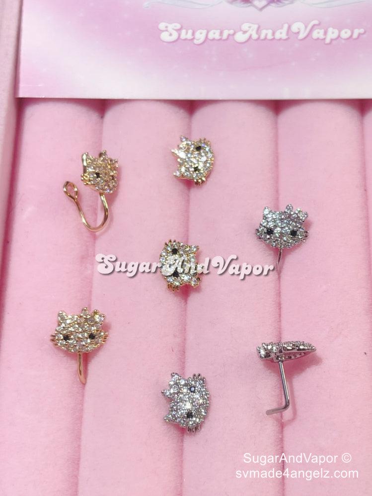 Bling Cute Kitten Nose Rings-Nose Ring-SugarAndVapor