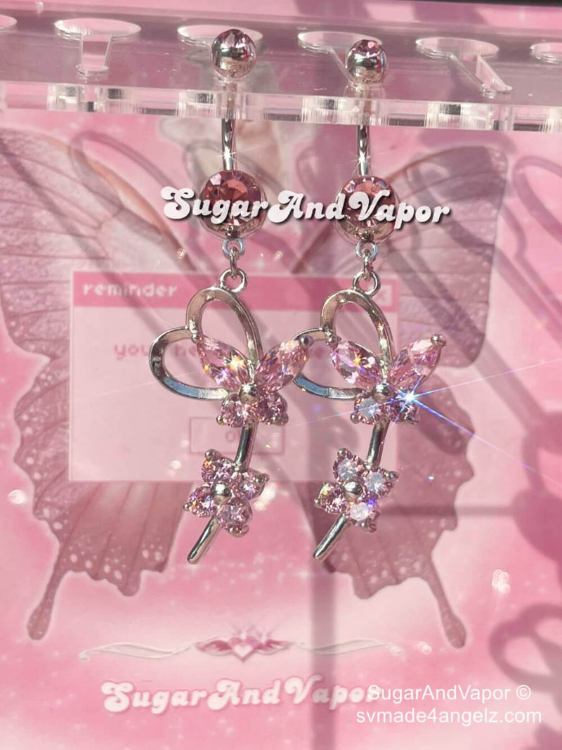 Bling Floral Butterfly Belly Ring-Belly Ring-SugarAndVapor