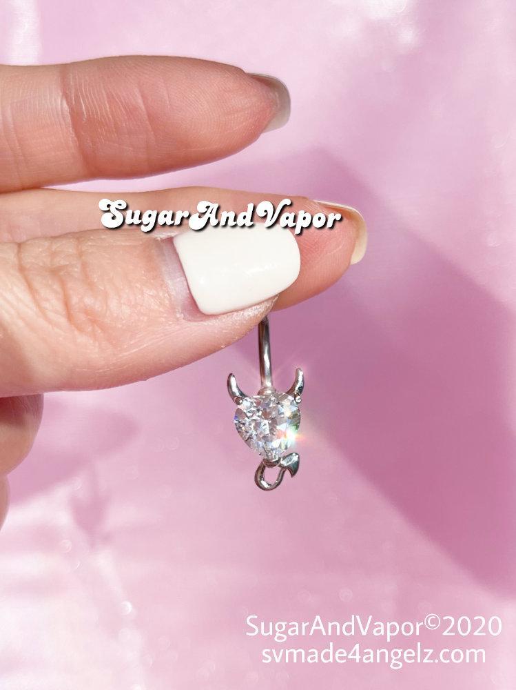 Bling Gem Heart Devil Belly Button Ring-Belly Ring-SugarAndVapor