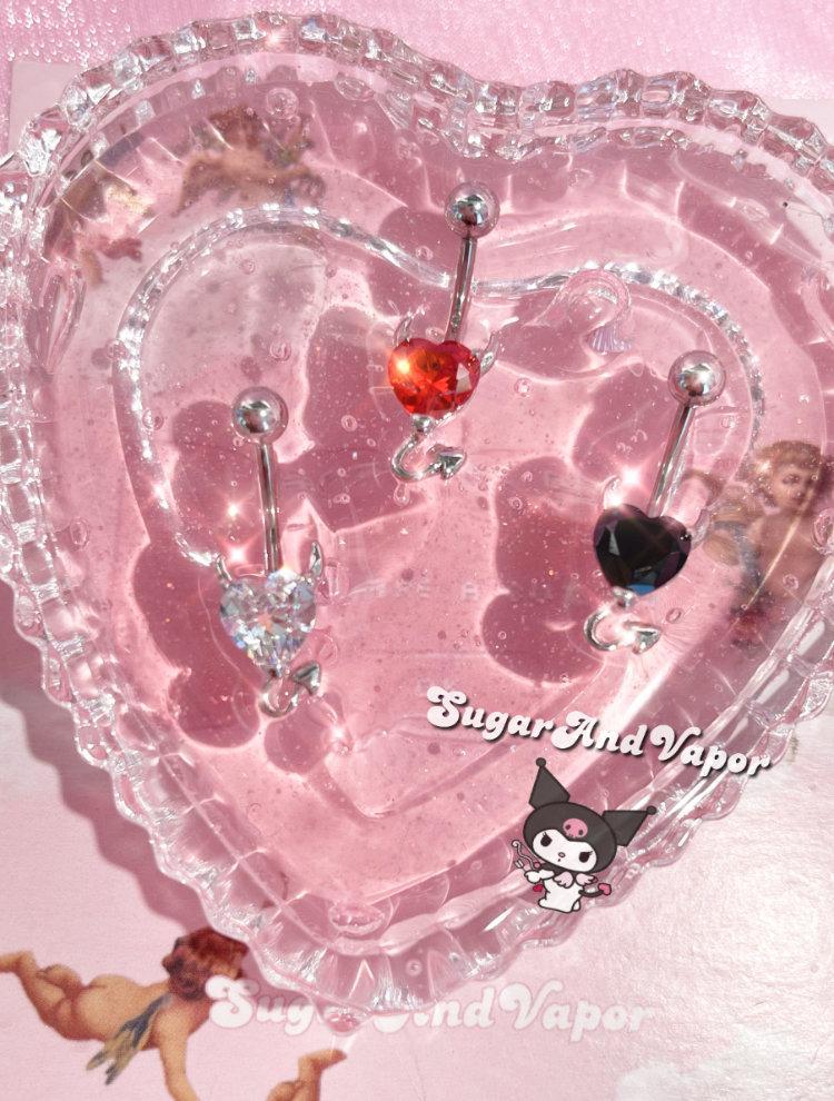 Bling Gem Heart Devil Belly Button Ring-Belly Ring-SugarAndVapor