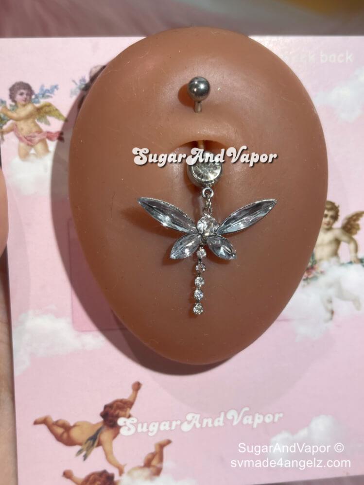 Buy Gold Dragonfly Charm & White, Purple and Light Blue Swarovski Crystal  Beaded Belly Button Ring, Navel Piercing, Amazing for Any Summer Look  Online in India - Etsy