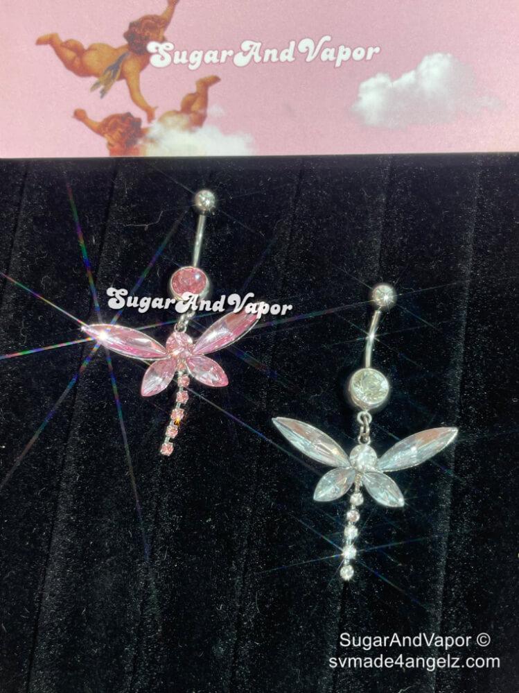 Small Dangle Dragonfly Belly Button Piercing with Jade - Bits off the Beach