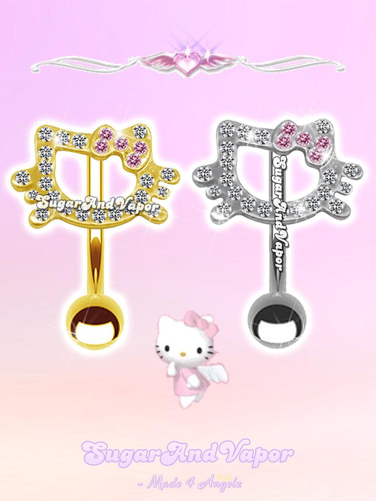 Bling Kawaii Kitten Top Mount Belly Ring-Belly Ring-SugarAndVapor