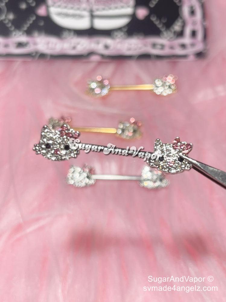 Bling Kitten Head Nipple Rings Set-Nipple Rings-SugarAndVapor