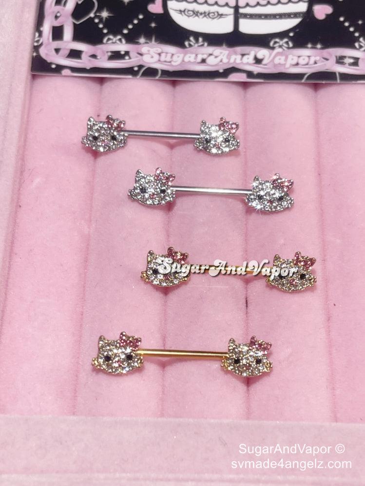 Bling Kitten Head Nipple Rings Set-Nipple Rings-SugarAndVapor