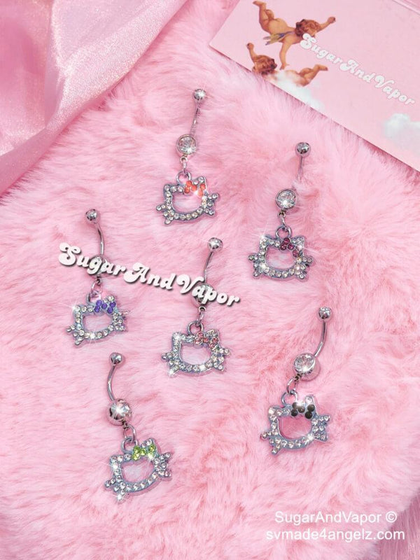 2000s Y2K Pink Bling Rhinestones Clip-On Belly Ring