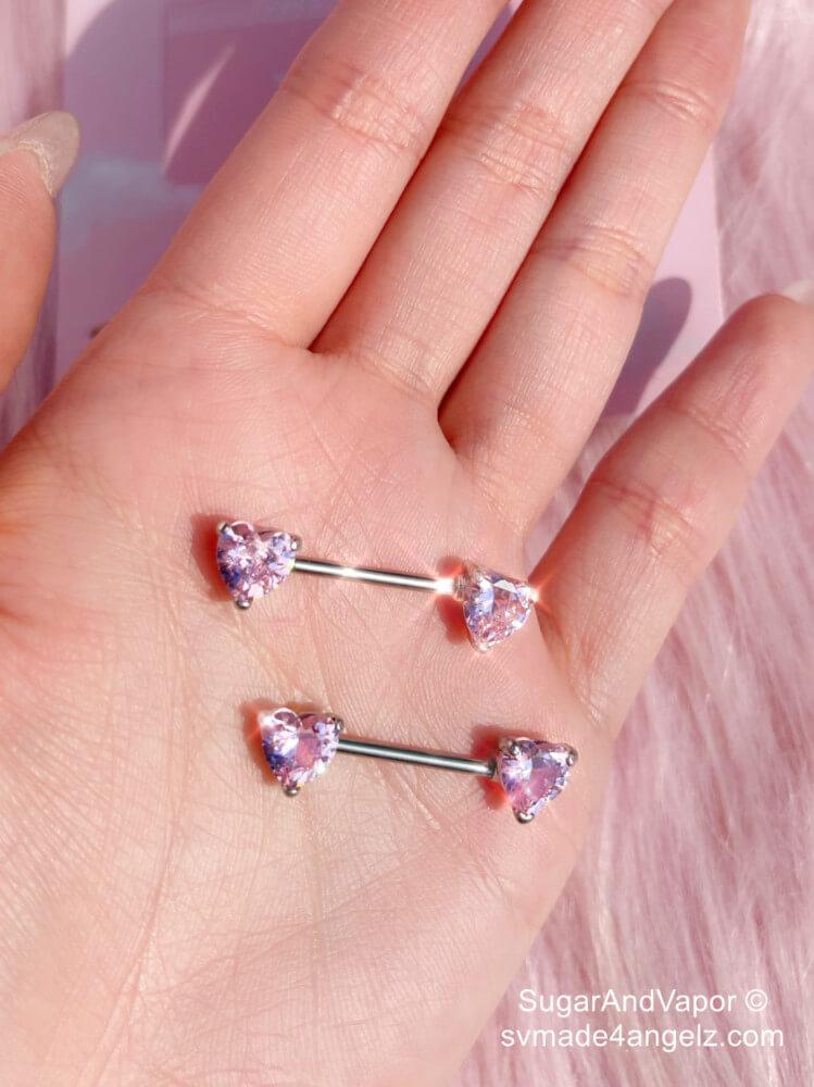 Y2K Bling Pink Hearts Crystals Barbell Nipple Rings Set – SugarAndVapor