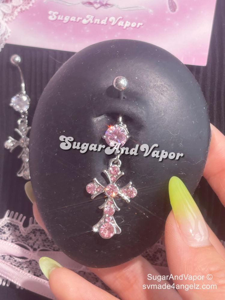 Bling Rococo Cross Belly Button Ring-Belly Ring-SugarAndVapor