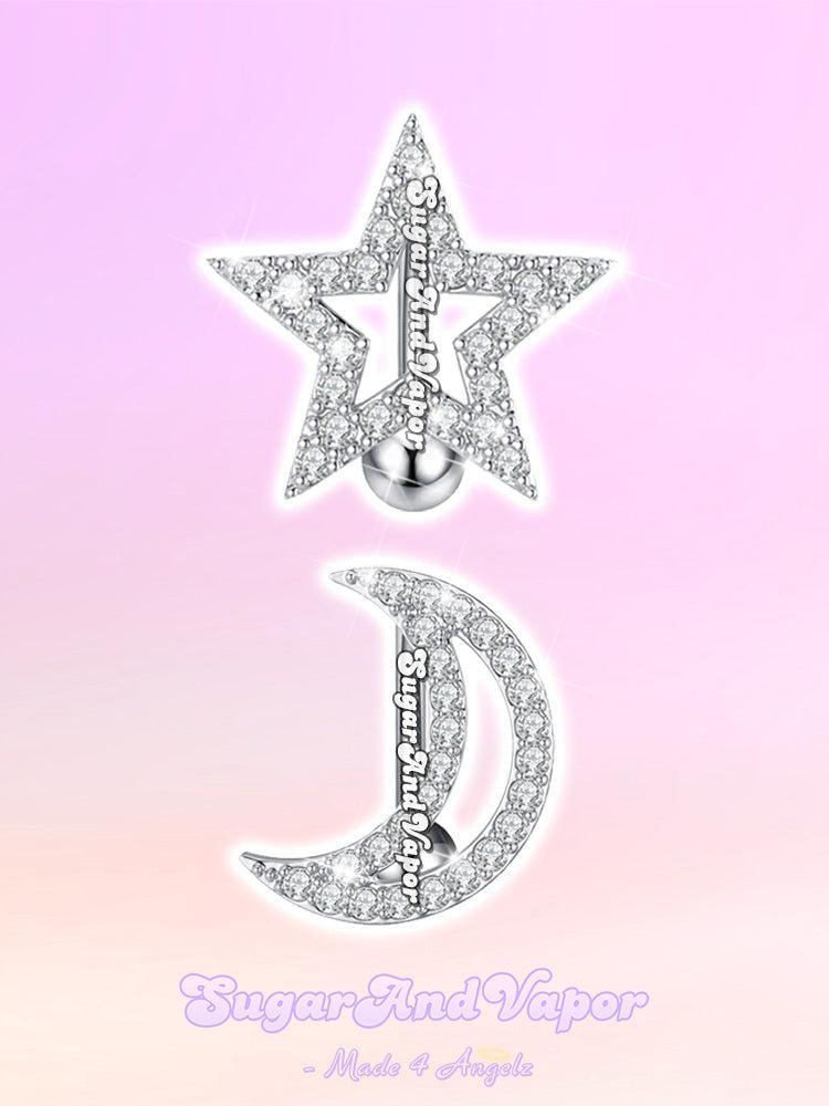 Bling Star&Moon Top Mount Belly Ring-Belly Ring-SugarAndVapor