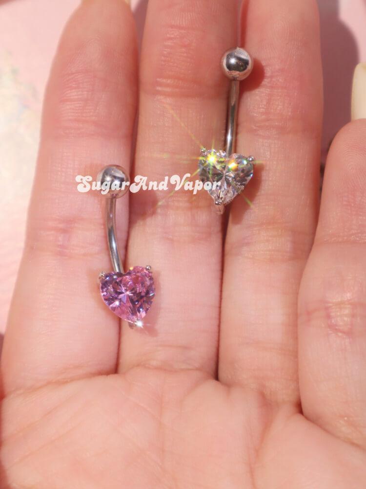 Bling Y2K Crystals Heart Belly Ring-Belly Ring-SugarAndVapor