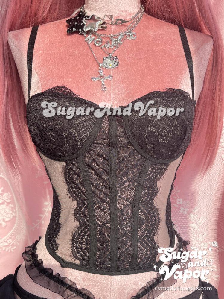 Brianna Black Lace Bustier Crop Top-TOPS-SugarAndVapor