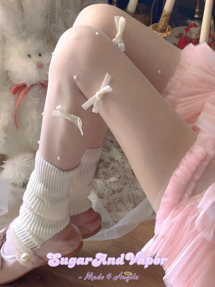 Calista Bows Peals Sheer Pantyhose Tights-SOCKS & TIGHTS-SugarAndVapor
