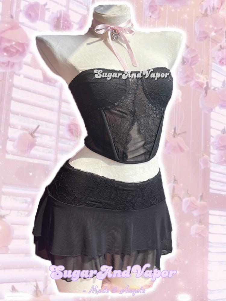 Celeste Lace Mesh Corset Dress Set-DRESSES-SugarAndVapor