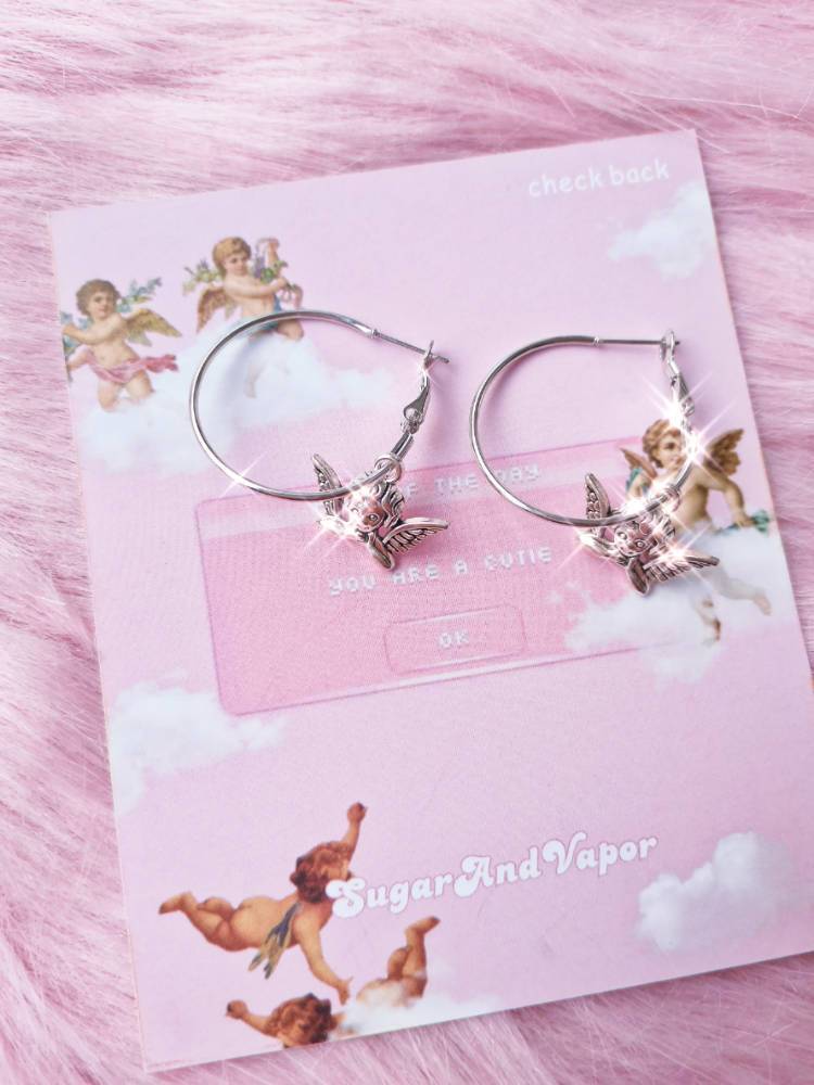 Cherub Angels Metal Hoop Earrings-EARRINGS-SugarAndVapor