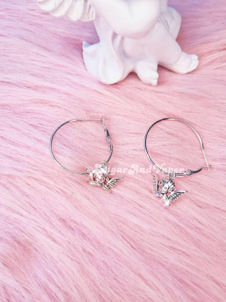 Cherub Angels Metal Hoop Earrings-EARRINGS-SugarAndVapor