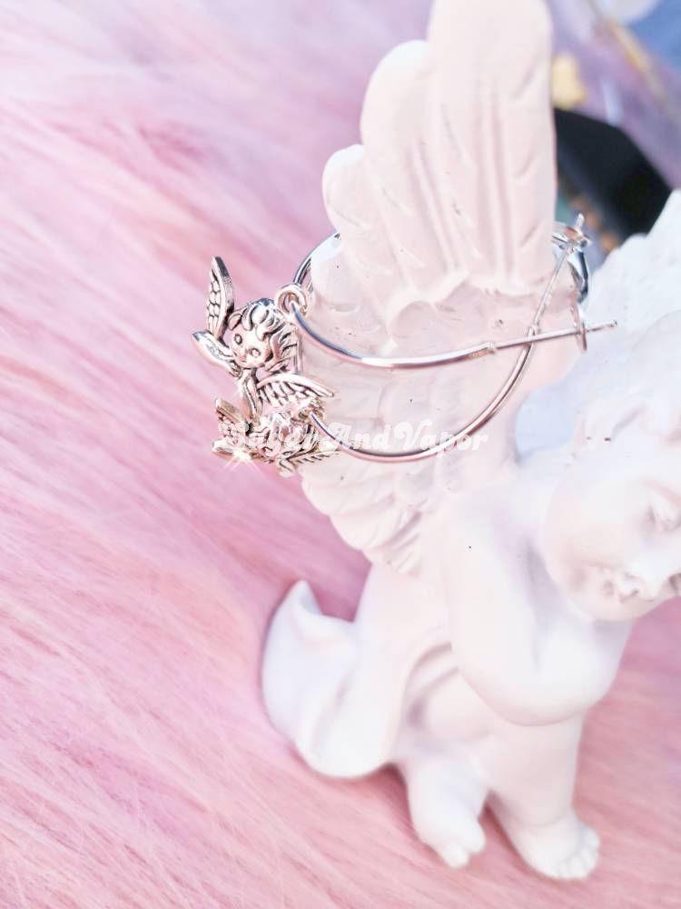 Cherub Angels Metal Hoop Earrings-EARRINGS-SugarAndVapor