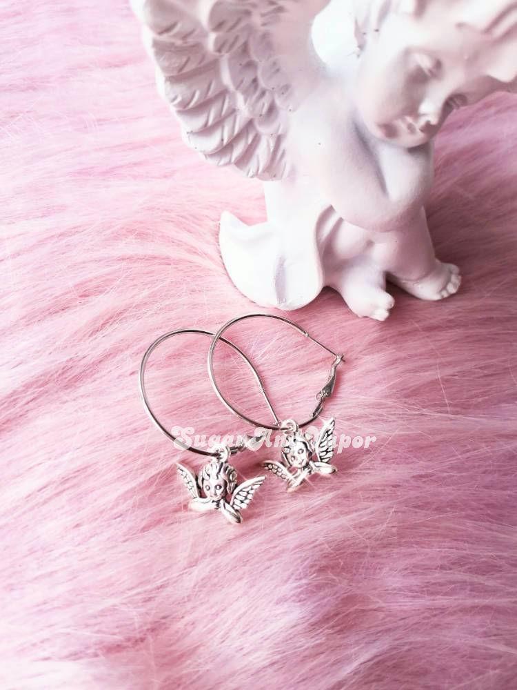 Cherub Angels Metal Hoop Earrings-EARRINGS-SugarAndVapor