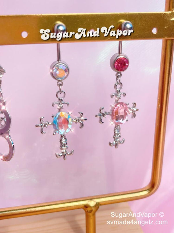 Crystal Baroque Cross Belly Button Ring-Belly Ring-SugarAndVapor
