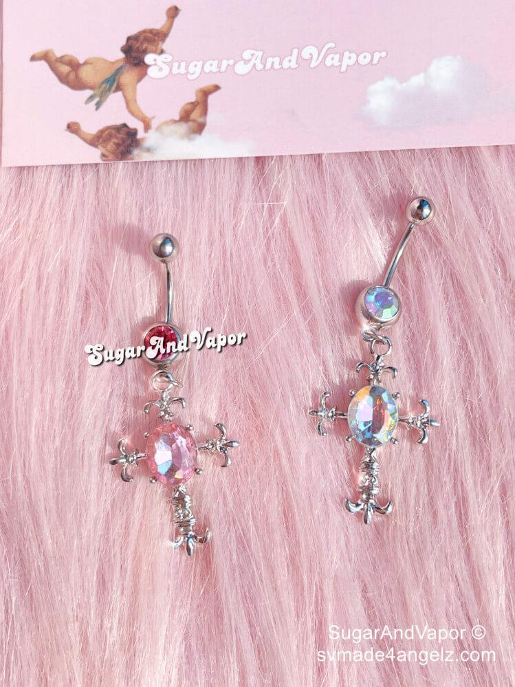 Crystal Baroque Cross Belly Button Ring-Belly Ring-SugarAndVapor