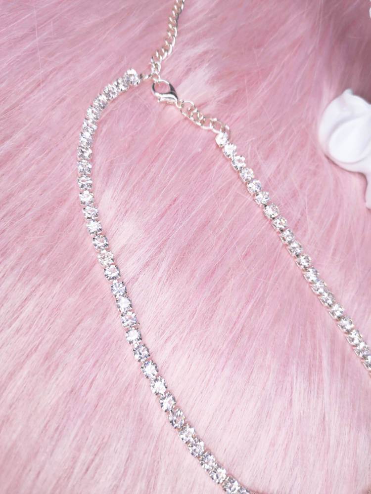 Crystal Rhinestone Thin Choker Necklace-NECKLACES-SugarAndVapor
