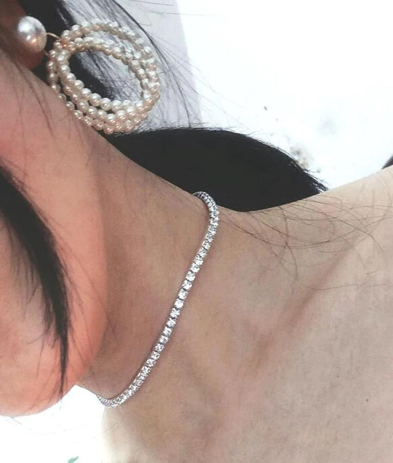 Crystal Rhinestone Thin Choker Necklace-NECKLACES-SugarAndVapor
