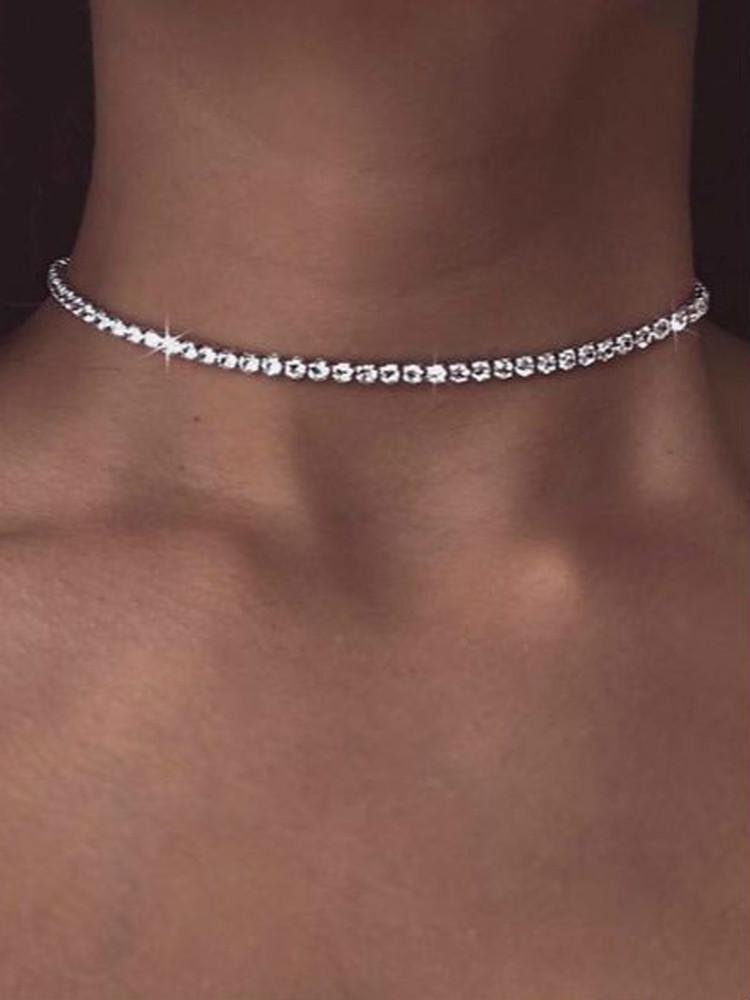 Crystal Rhinestone Thin Choker Necklace-NECKLACES-SugarAndVapor