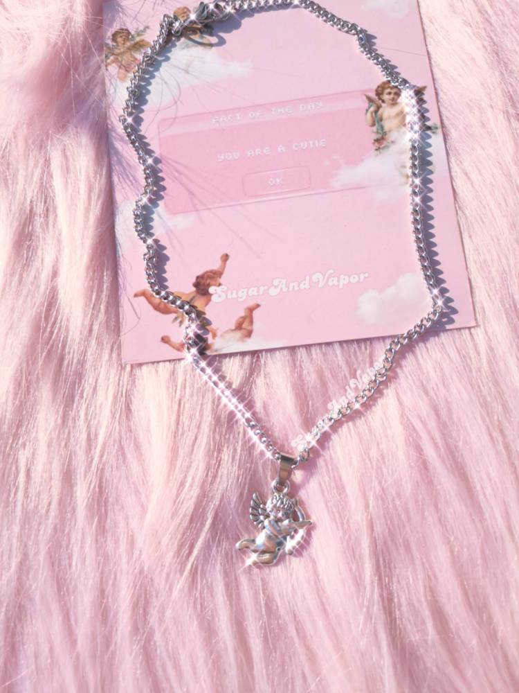 Cupid Cherub Charm Stainless Steel Necklace-NECKLACES-SugarAndVapor