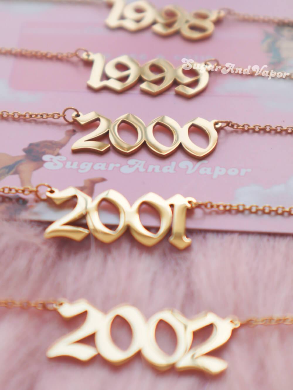 Custom Birth Year Gold Stainless Steel Necklace-NECKLACES-SugarAndVapor