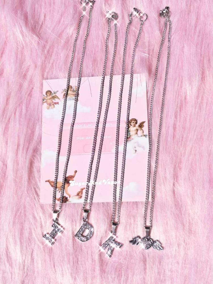 Custom Bling Single Letter Angel Heart Choker Necklace-NECKLACES-SugarAndVapor