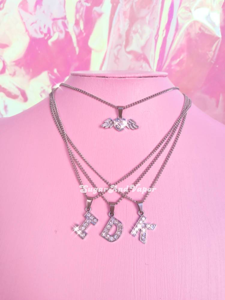 Custom Bling Single Letter Angel Heart Choker Necklace-NECKLACES-SugarAndVapor