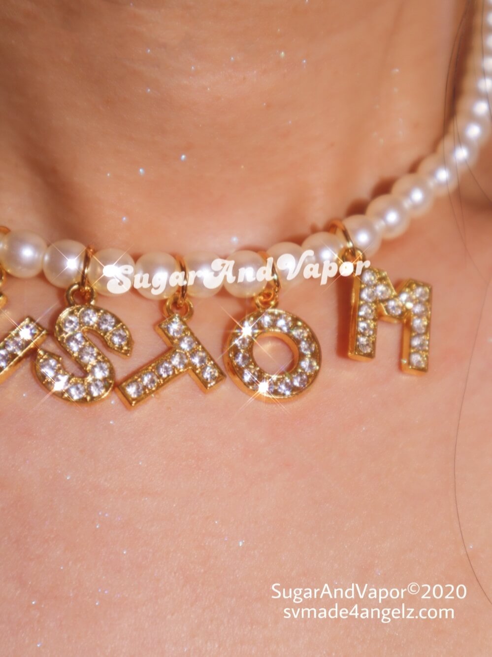 Custom Bling Letters Hand-made Pearls Choker-NECKLACES-SugarAndVapor