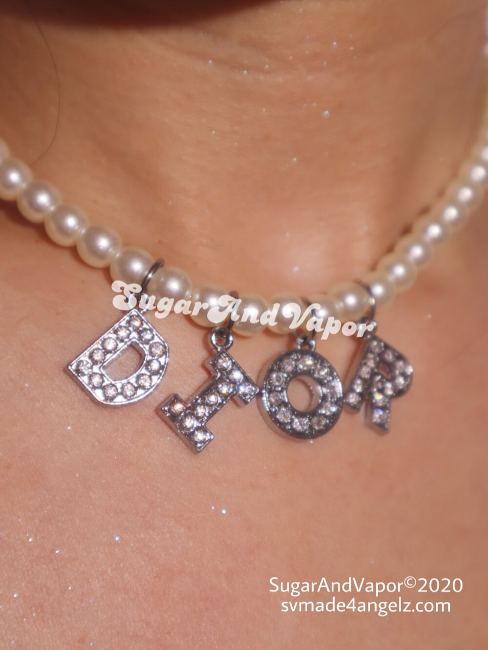 Custom Bling Letters Hand-made Pearls Choker-NECKLACES-SugarAndVapor