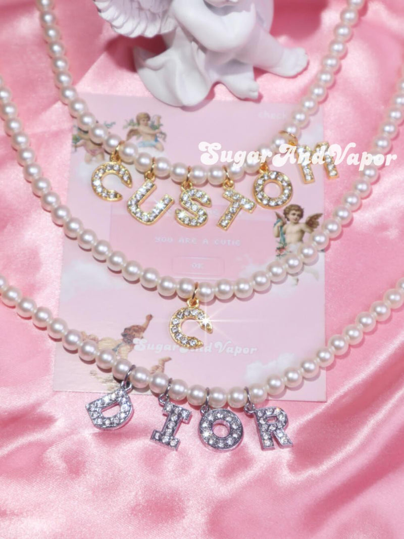 Custom Bling Letters Hand-made Pearls Choker-NECKLACES-SugarAndVapor