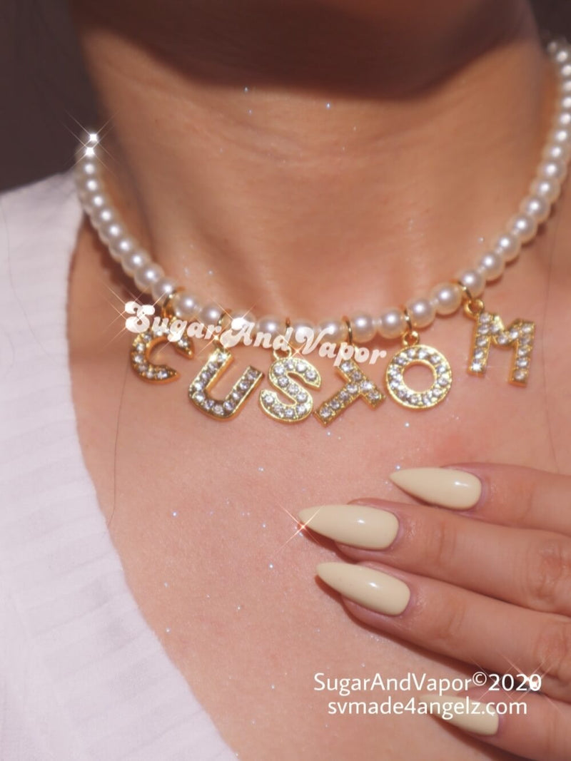 Custom Bling Letters Hand-made Pearls Choker – SugarAndVapor