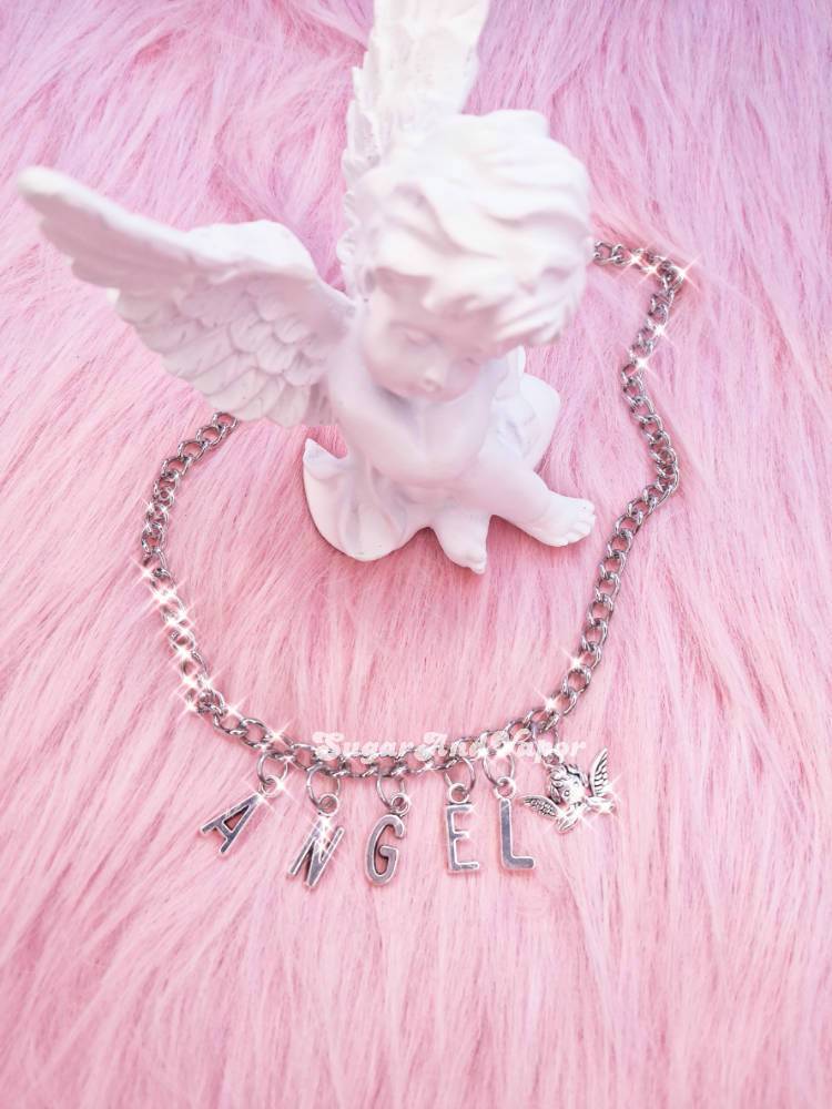 Custom Metal Letters Angel Chunky Chain Choker-NECKLACES-SugarAndVapor