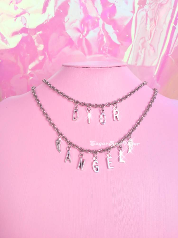 Custom Metal Letters Angel Wings Stainless Steel Choker-NECKLACES-SugarAndVapor